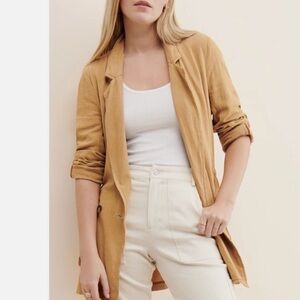 Free People Charly Blazer in dirty chai—camel shacket / relaxed linen-blend M